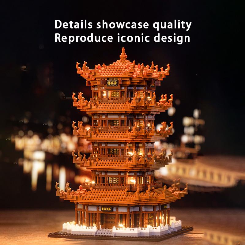 Yellow Crane Tower High Difficulty Microparticle Building Blocks National Style Architecture Boy and Girl Assembly Toy Model