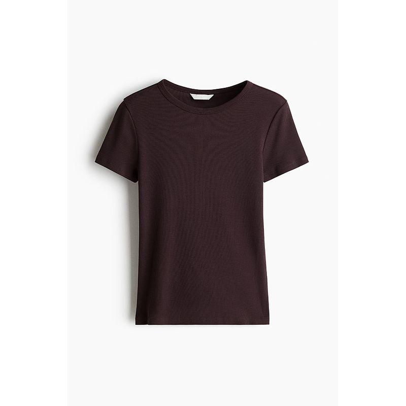 

Женская футболка HM 2025 Лето Новая Мода Приталенный крой Короткий рукав Узкий вырез Прямой низ Топ 1260556 Dark brown 155/80(XS)