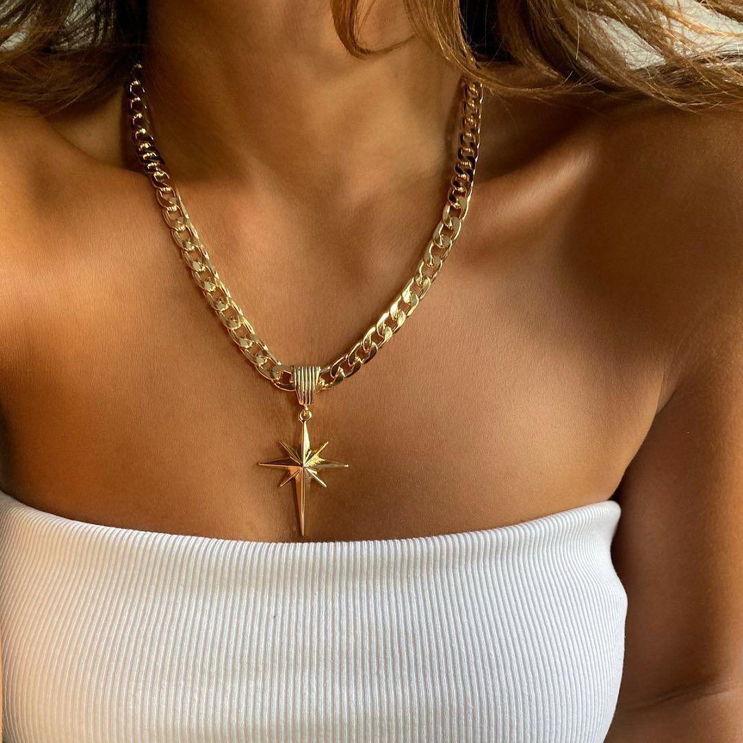 Хип-хоп Ожерелье Аксессуары Женские Простой Восьмиугольник Личность Кубинская Толстая Цепь Нишевая Ключичная Цепь