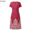 ZANZEA Women Elegant Square Collar Casual Short Sleeve Print Dress