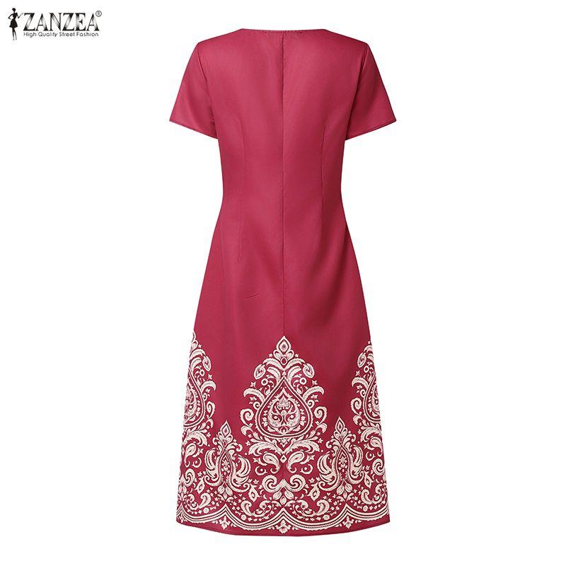 ZANZEA Women Elegant Square Collar Casual Short Sleeve Print Dress
