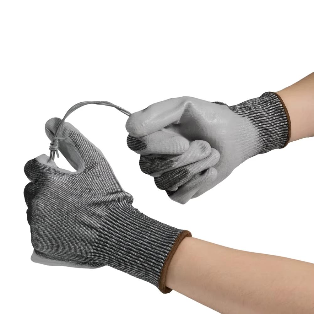 13 Gauge EN388 4543 Hand Safety Construction PU Coated Level C Anti-Cut Anti-Slip Work Gloves 5 Dipped Customizable Glove