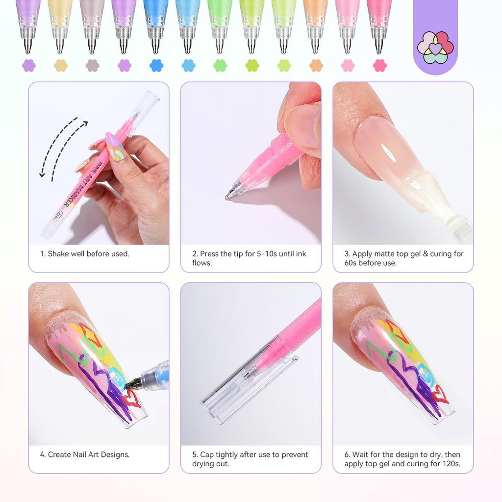 SAVILAND 3D Nail Art Pens Gel Nail 10 Nail 3D Acrylic Nail DIY Nail Design Fine Manicure Perfect for Beginners in Detailed Nail Art 12pcs Brush,