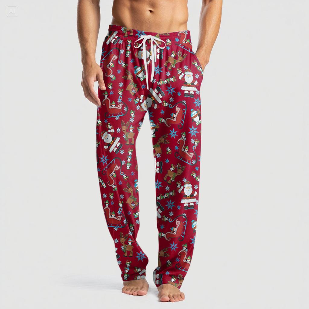 Men's Knitted Fashion Print Pocket Casual Pants Pajama Pants