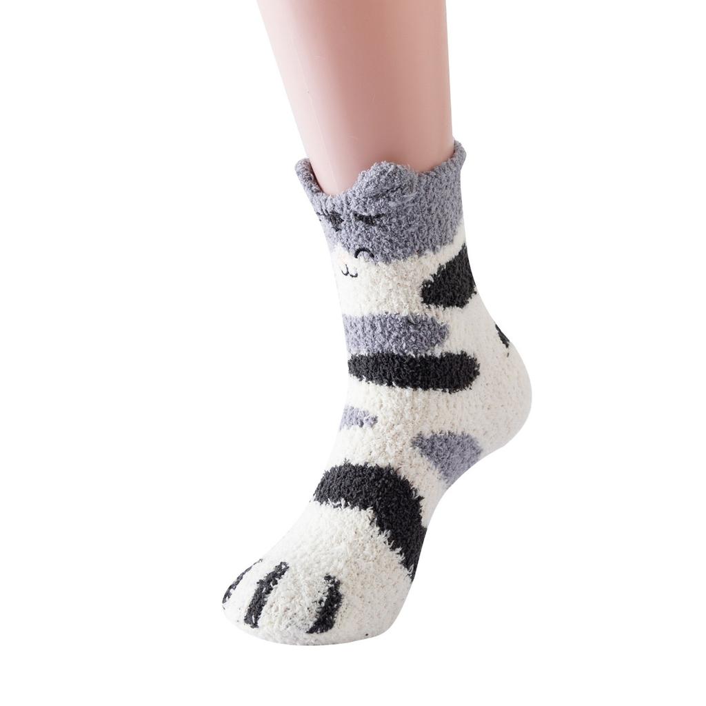 Puszyste, Skarpetki kapcie, Skarpetki damskie, Skarpetki domowe, Skarpetki z polaru koralowego, Słodkie skarpetki z kotem, Pluszowe skarpetki, Skarpetki świąteczne