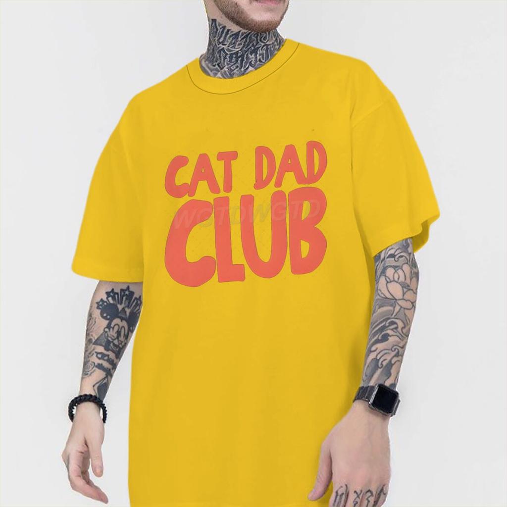Cotton Mens Clothing Cat Dad Club Print T Shirt High Quality Cotton Male Short Sleeve Streetwear Fun Animal Kitten Tshirts