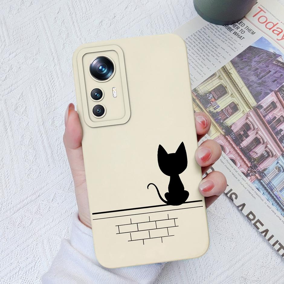 For Xiaomi 12T Case Hot New Design Cute Cat Butterfly Cartoons Matte Liquid Silicone Shell For Xiaomi 12T Pro Ultrathin Fundas