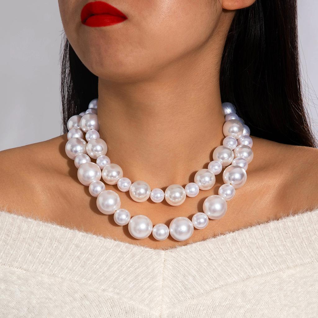 New Retro Collarbone Pearl Necklace Temperament Beaded Style Double-layer Exaggerated Necklace Set