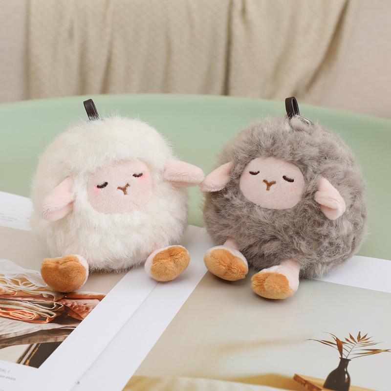 Cute Sleepy Sheep Plush Keychain Fluffy Mini Lamb Doll Bag Pendant Soft Stuffed Animal Keyring Women Backpack Accessories Gift