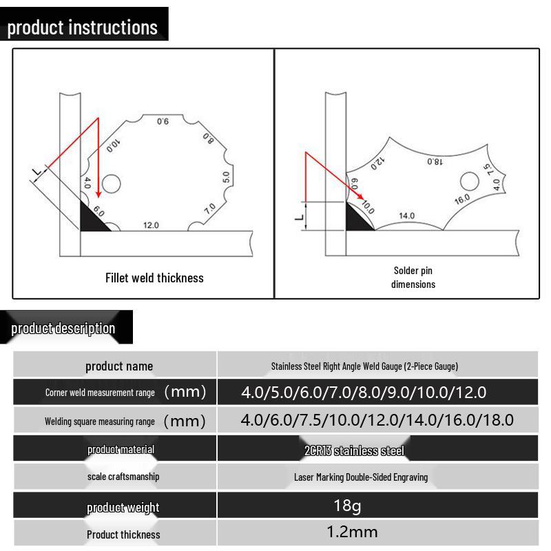 Stainless Steel Right Angle Weld Gauge - Portable Weld Inspection and Measurement Tool