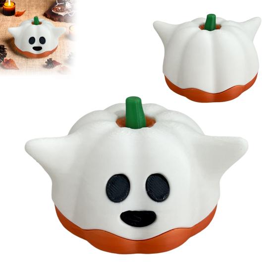 Halloween Ghost Pumpkin Statue 3D Printed Cartoon Pumpkin Elf Figurine Sculpture Home Office Desktop Decoration Ornament