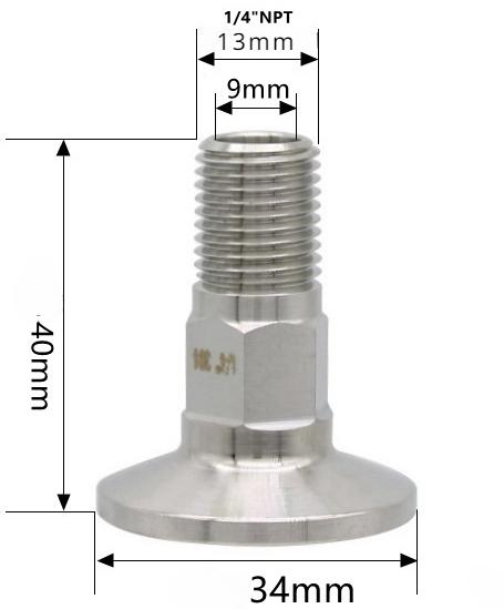 Sechskant 1/4" 3/8" 1/2" 3/4" 1" 1-1/2" 2" NPT Außengewinde x 0,5" 1,5" 2" Klemmverbindung Tri Clamp Rohrverschraubung 304 316L Edelstahl Sanitär