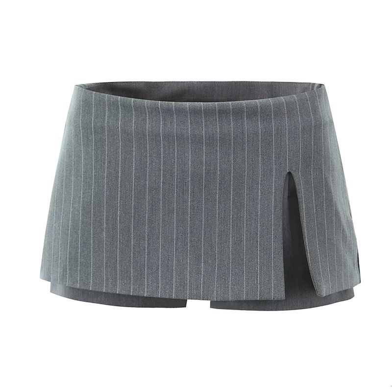 

Pure Desire Time Французский стиль Сладкий и Пряный Тонкая Полоска Однотонный Боковой Разрез Низкая Посадка Мини-юбка Слимфит Все-в-одном Кюлоты Grey Stripes (culottes) S