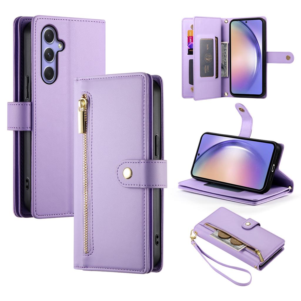 DF-011 For Samsung Galaxy A54 5G Case Zipper Phone Leather Cover with Shoulder Strap