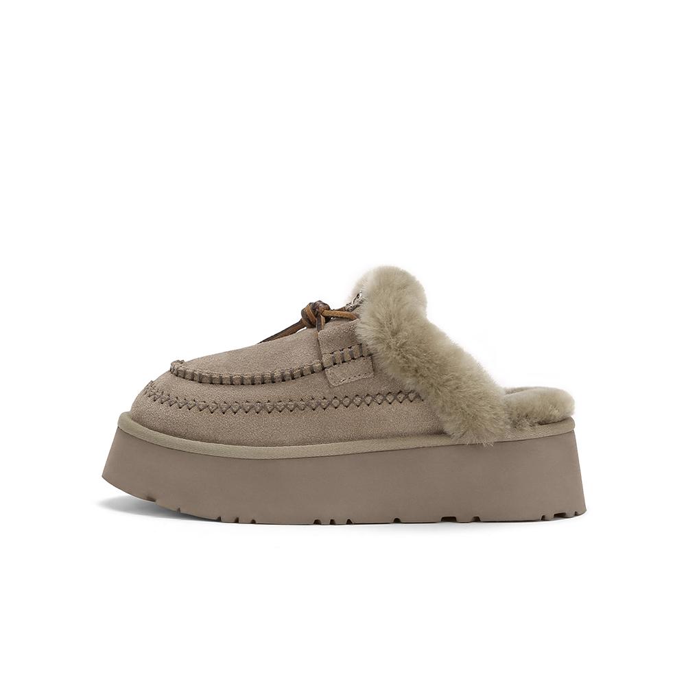 

[sheii Су Иньинь] Новая версия~ ручная строчка толстая подошва сумка голова шерсть шерсть лоферы тапочки женские зимние ботинки 40 серый