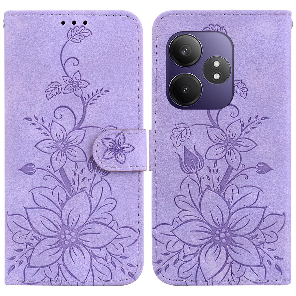 For Realme GT Neo6 SE 5G/GT 6 5G/6T 5G/Neo6 5G Leather Case Lily Flower Imprint Phone Cover with Stand
