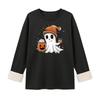 Women's -Lined Long Sleeve Crewneck T-Shirt with Halloween Print for Winter Casual Wear