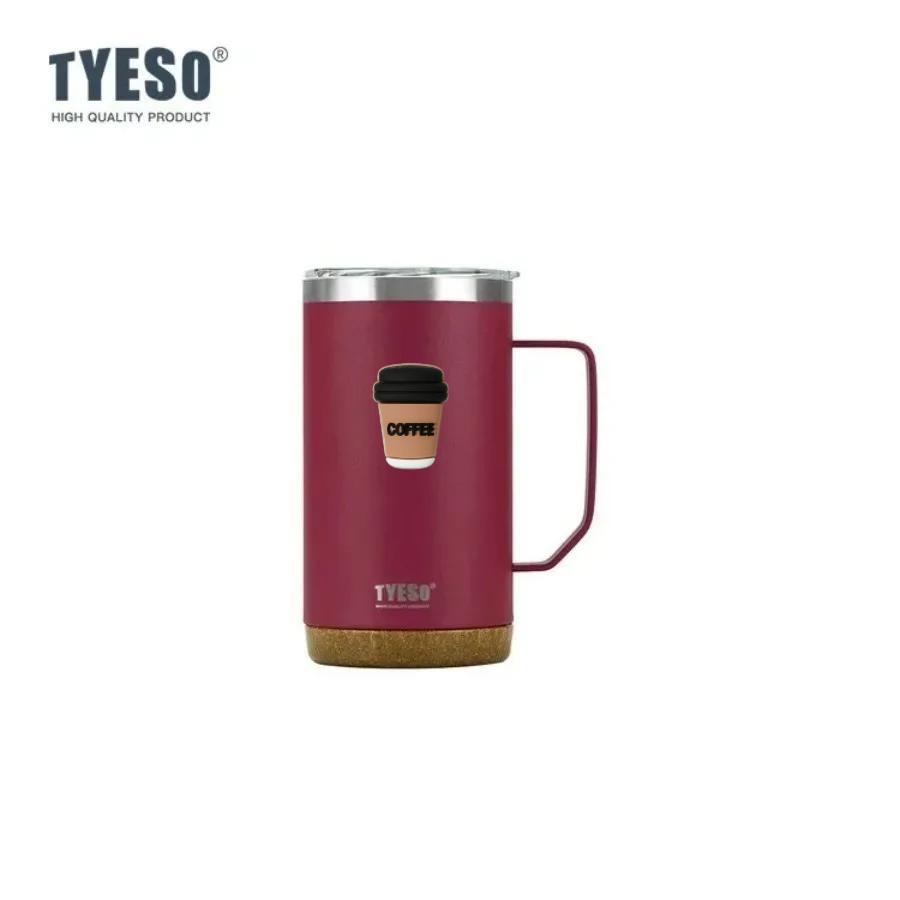 Tyeso 710ml Thermoses Wood Grain Base Desktop Office Large Capacity Covered Drinking Cup Stylish Functional for Home Work with Coffee Sticker