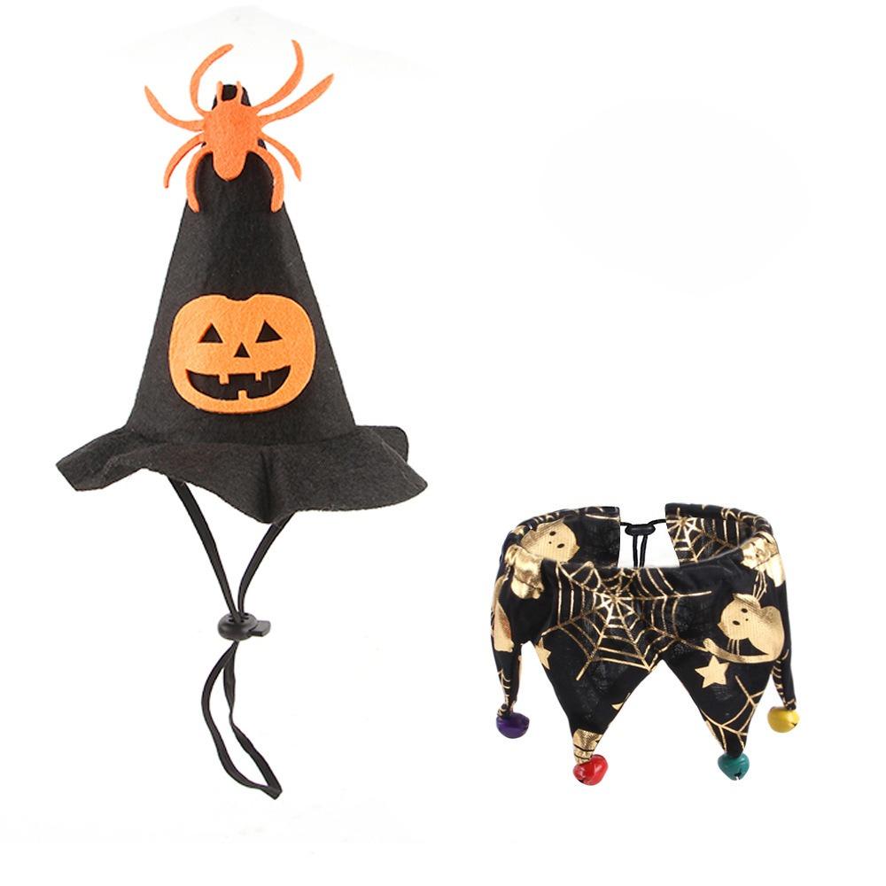 Halloween Cat Hat Scarf Set with Skull Pumpkin Pattern Cat Cape Hat Set with Dog Scarf Hats Pet Funny Decoration Accessories