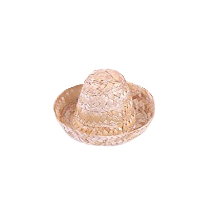Mini Mexican Carnival Straw Hat Red Wine Bottle Hat Natural Woven Hat Party Decor Small Straw Hat Doll Dining Table Party Prop
