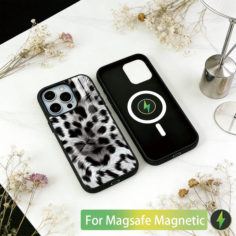 Leopard Print Phone Case For iPhone17,16,15,14,13,12,11 Plus,Pro Magnetic with Magsafe Wireless Charging