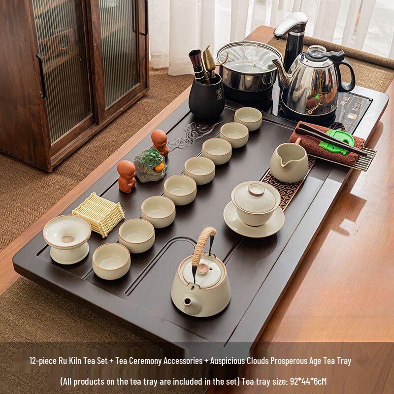 Qianyu Japanese Ru Kiln Ceramic Gongfu Tea Set with Automatic Kettle