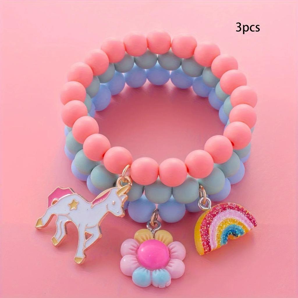 3Pcs/Set Cute Rainbow Horse Friendship Colorful Bracelets for Women Girls, Children Sweet Birthday Gift Bracelet Kids