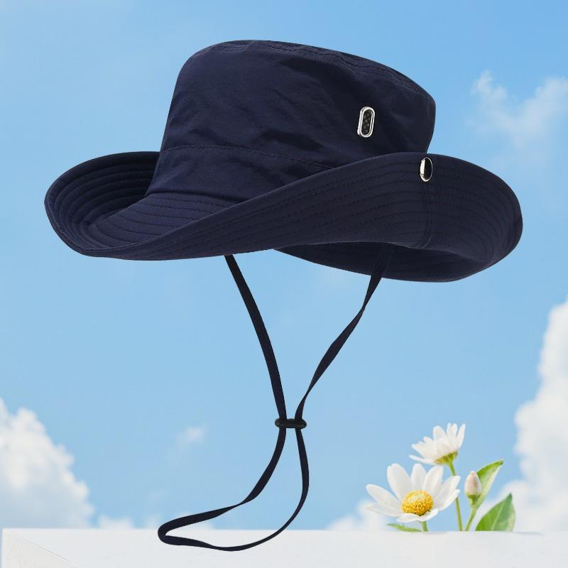 

Quick drying bucket hat embroidery outdoor camping hiking hat drawstring climbing hat men s big brim climbing hat one size fits all Темно-синій