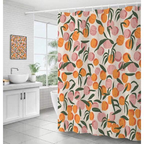 Decorative Peach Shower Curtain Waterproof Polyester Fabric, Home Bathroom Decor Hanging Curtain with Hooks 72 by 72 Inch, Hotel Quality, Machine