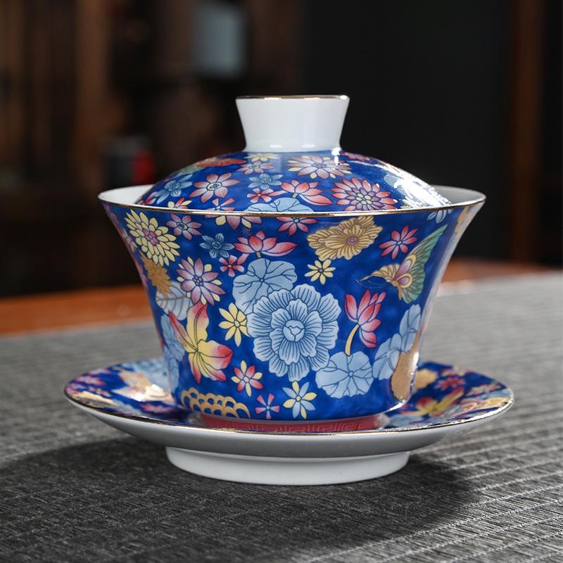Handmade Jingdezhen Enamel Blue Floral Carved Tea Bowl – Chinese Ceramic Tea Set Available