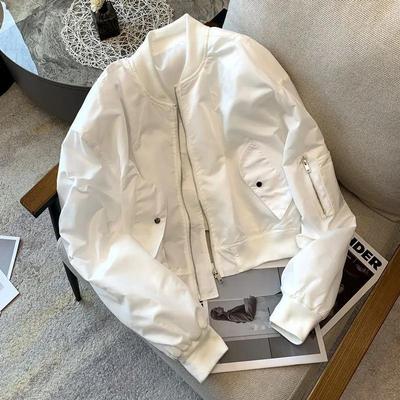Women's Spring and Autumn Cropped Jacket Casual Zippered Thin Style Cardigan Baseball Top