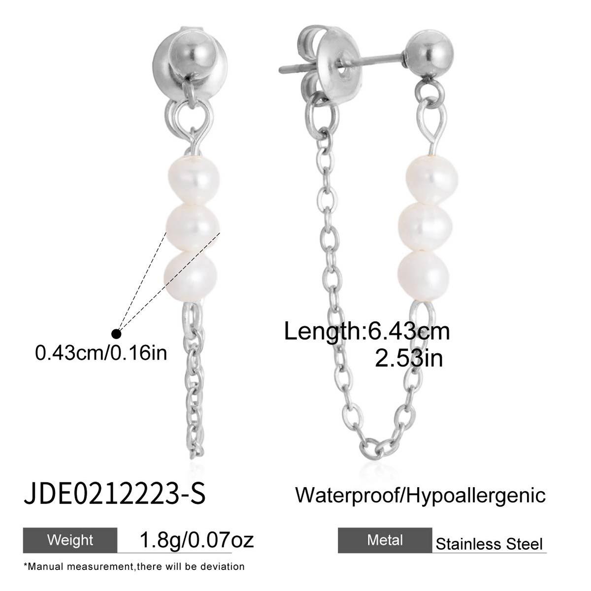 Stainless Steel Freshwater Pearl Tassel Earrings Women Luxury Elegant Ear Jewelry