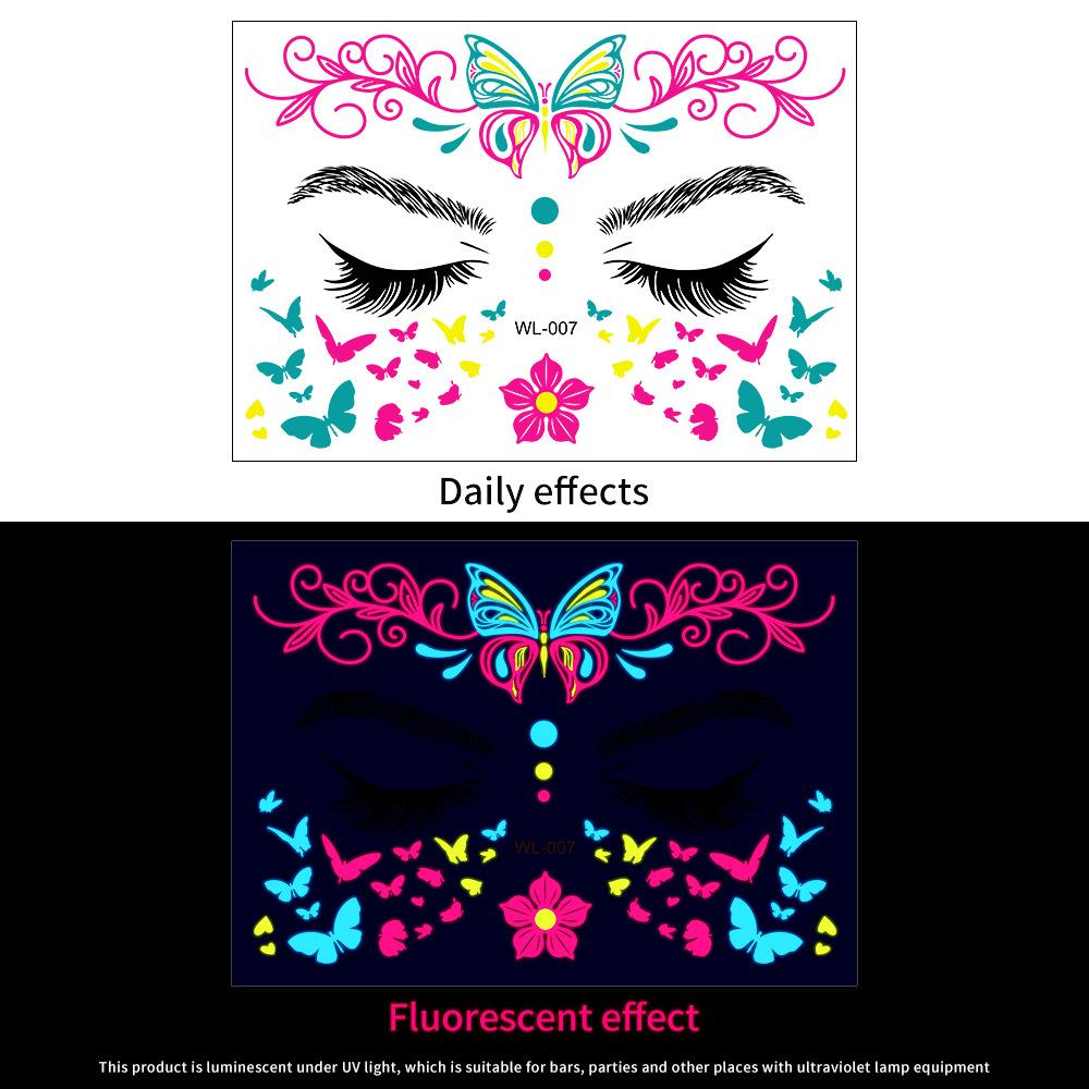 16 Fluorescent Face Stickers Nightclub Masquerade Neon Fluorescent Face Stickers Waterproof Music Festival Glow Tattoo Stickers