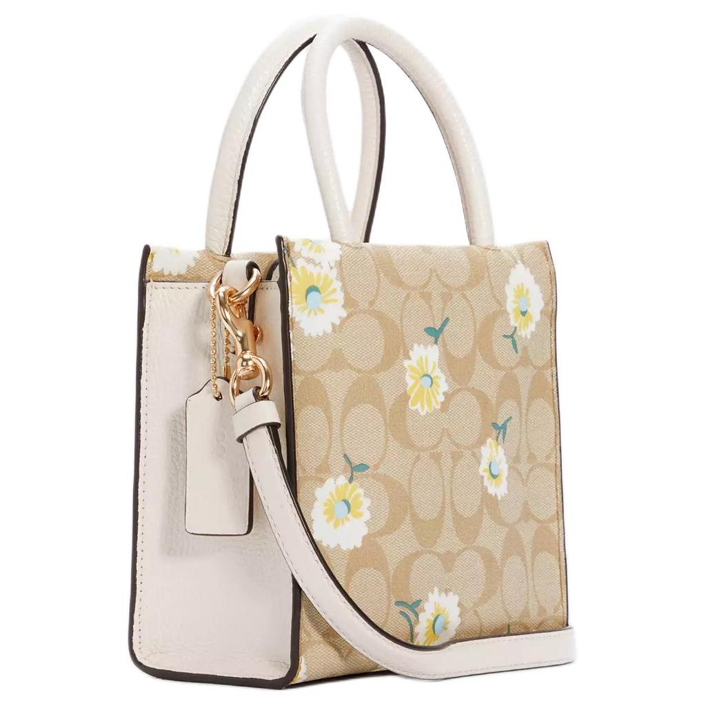Coach Cally 17 Daisy Floral Print Coated Canvas And Pebble Leather Tote Bag Women Tote Bags Khaki C3599-IMOTV