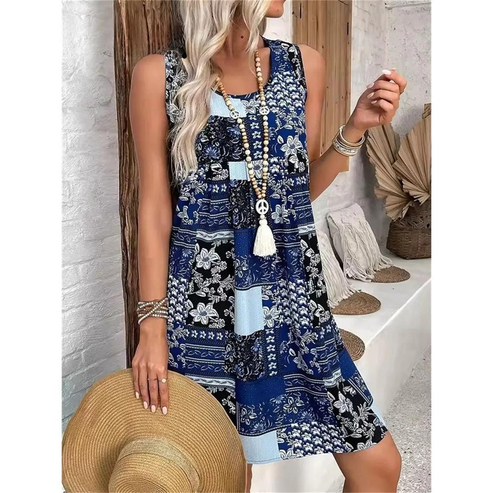 Striped Print Dresses Summer Elegant Fashion Loose Sleeveless Dress Casual Comfortable Soft Breathable Women Mini Dress
