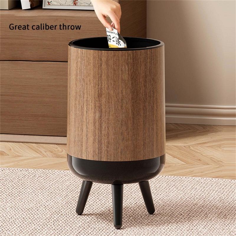 Hoher Mülleimer mit erhöhten Beinen Holzmaserung Kunststoff-Abfalleimer Moderne Dekoration für Küche, Bad, Schlafzimmer