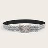 Fashionable Butterfly Silver Buckle Decor Women Casual White Lace Belt Waist