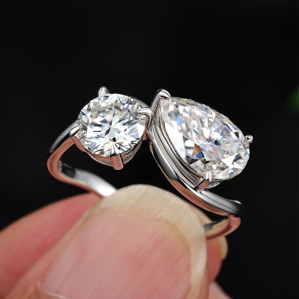3cttw Pear & Round Cut Moissanite Ring for Women Two Stone Toi Et Moi Wave Shape Engagement Wedding Bands CopperJewelry