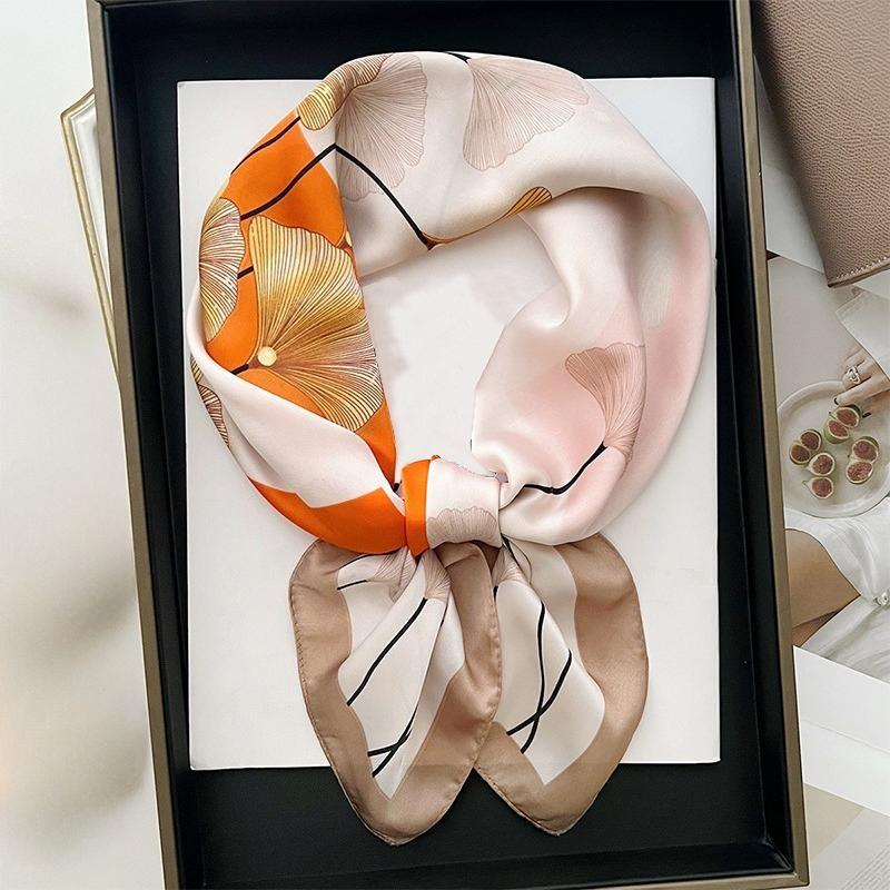 Ginkgo Leaf Printed Scarf Women's New Model Emulated Silk Plant Printed Scarfs Fashion Versatile Clothes Bag Accessories Scarf