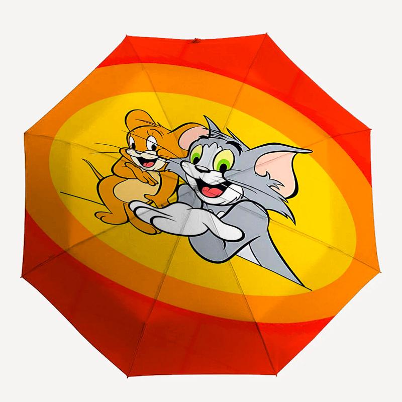 

1pc Tom and Jerry Automatic Folding Umbrella - Compact 8-Rib Design, Durable Plastic & Iron1226L