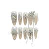 100% HANDMADE Long Water Droplet Shape Artificial Nail Lace Bow Elegant Temperament Chain Diamond Pearl Nude Color Gradient Phototherapy Nails