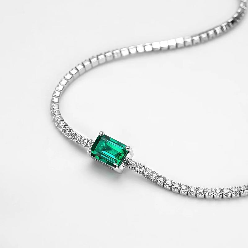 100% 925 Sterling Silver Tennis Bracelet Adjustable 5*7MM Emerald Cubic Zirconia  Fashion  Bracelet for Women Jewelry Gifts