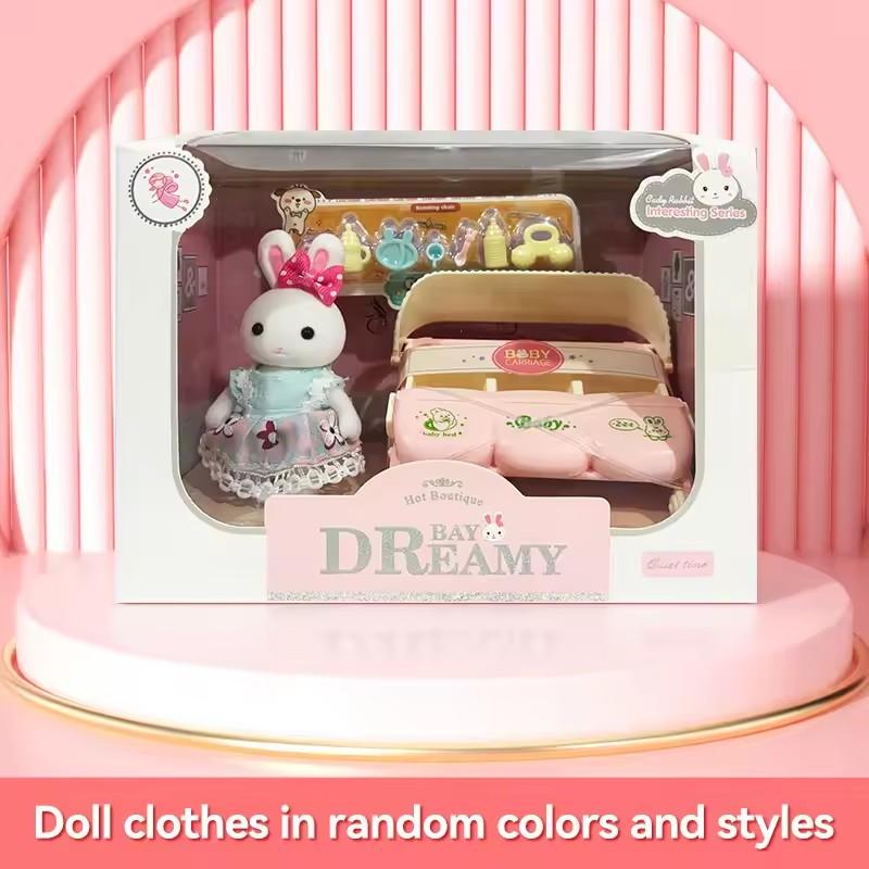 Dollhouse Miniature Furniture Set Rabbit Family Mini Toy House Set Play Game with Diverse Scenes Accessories Birthdays Gifts