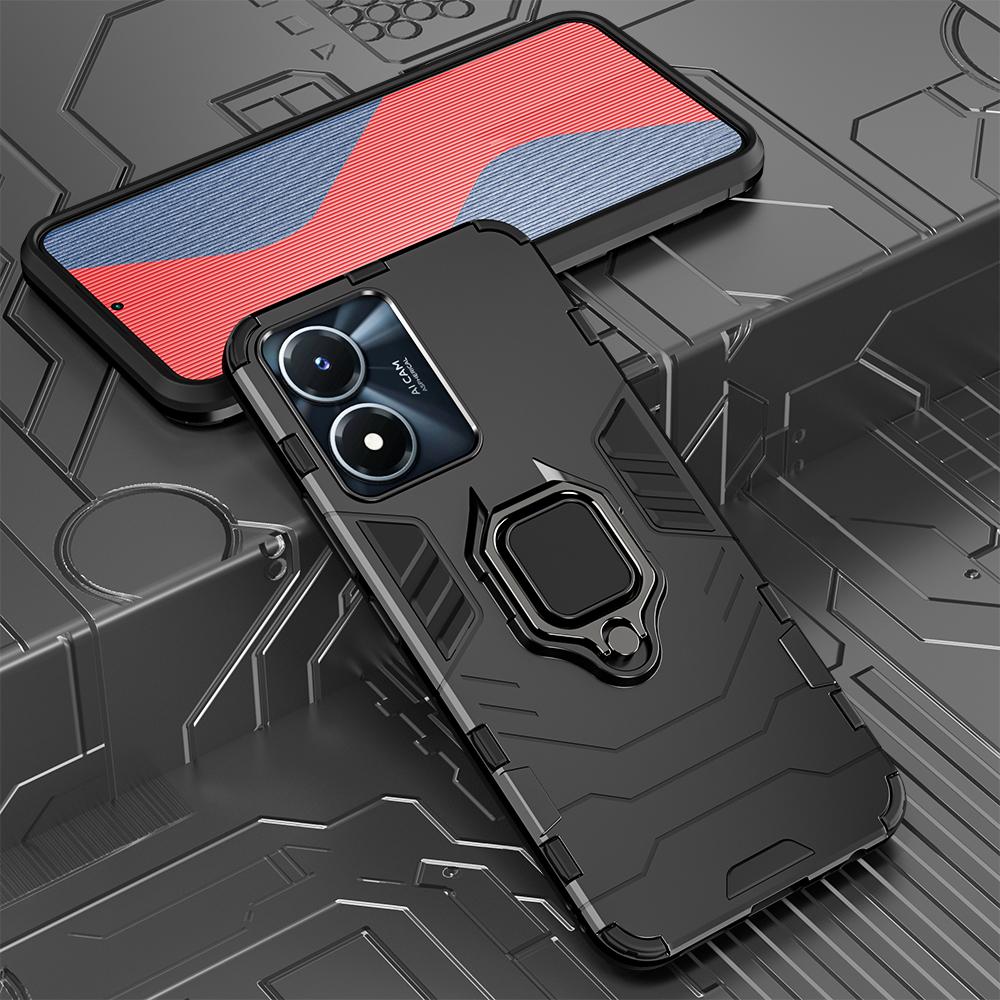 Peatkop Shockproof Armor Case for VIVO Y02S Y77 5G Silicone +PC Metal Ring Stand Phone Back Cover for VIVO Y77 5G Y02S
