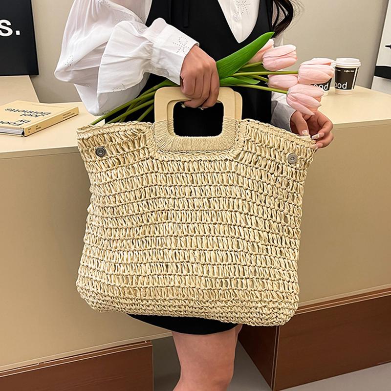 Elegant Female Square Shopper Totes Summer High-quality Straw Bag Women's Designer Large Capacity Handbag Woven Travel Beach Bag