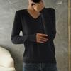 Women's Fashion Loose Knit Sweater Bottom Shirt V-Neck Pullover Long Sleeve Solid Color Top