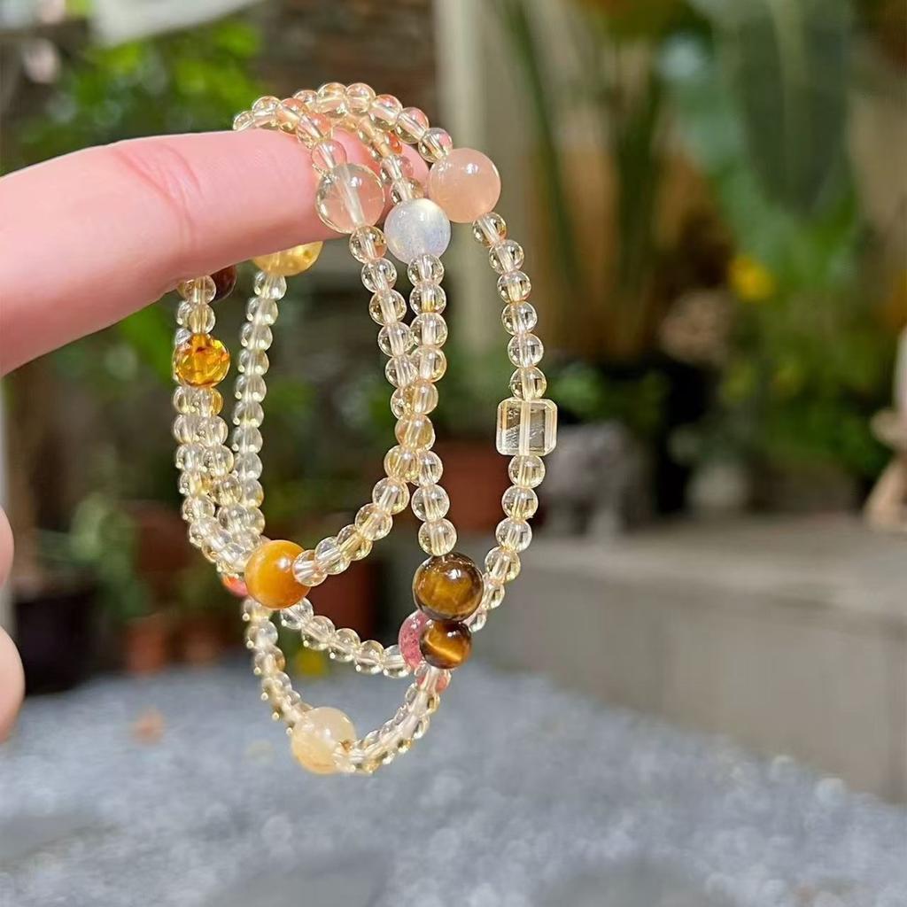 Sweet Cream Natural Yellow Crystal Three-Layer Multi-Gemstone Bracelet, Exquisite, Fashionable, Versatile, Perfect Gift for Girlfriend, Crystal