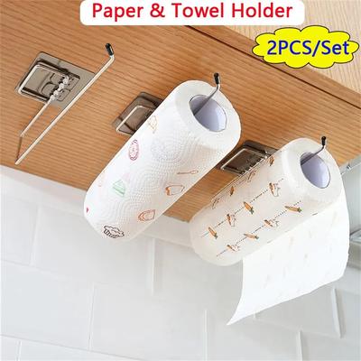 2PCS Soporte Adhesivo para Toallas de Papel de Cocina, Estante para Papel Higiénico, Colgador de Toallas, Dispensador de Pañuelos de Rollo, Servilletas, Accesorios de Almacenamiento para Gabinete