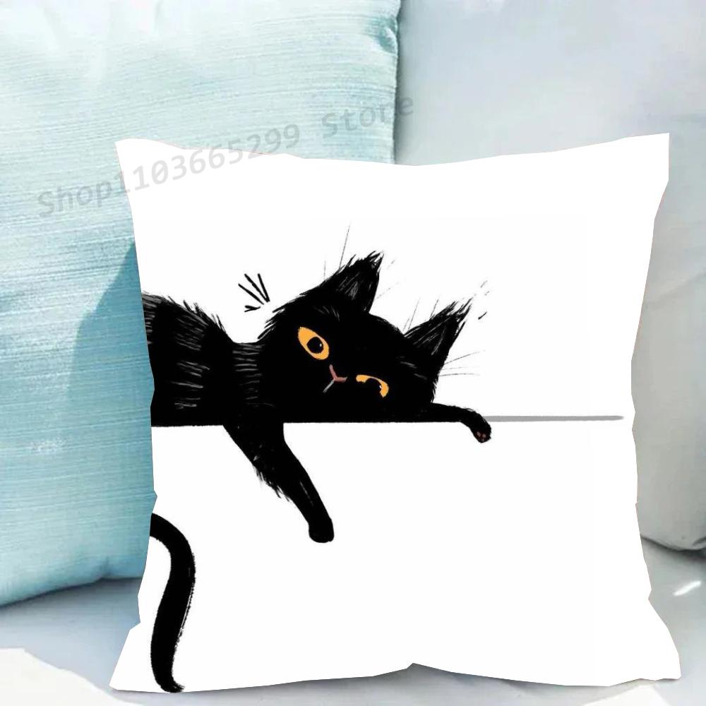 1 Stück Schwarze Katze Kissenbezug Quadratisch Schlafzimmer Sofa Freizeit Komfort Kissen Auto Wohnzimmer Heimdekoration