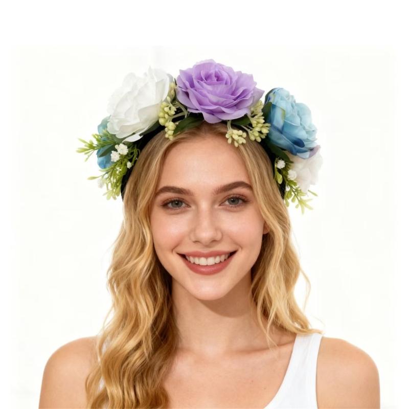 Natural Forest Styles Fabric Flower Hairband Comfortable Garlands Hairhoop For Beach Photography Valentines Day And Event